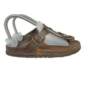 Bio Brown Leather Comfort Thong Sandals Cork Footbed Size 8 US 39 EU